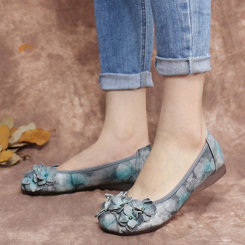 Retro Blomsterdekor För Kvinnor Tie-dyed Mjuk Sula Bekväm Slip On Mjuka Platta Skor