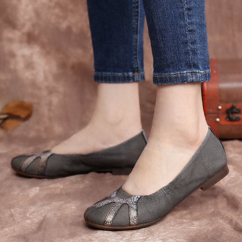 Retro Comfy Soft Canvas Splicing Vikbara Slip On Balett Flat Shoes