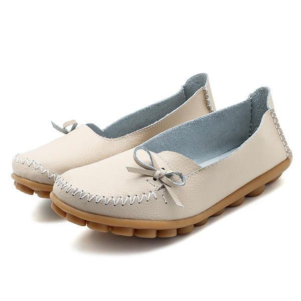 Större Storlek Dam Casual Shoe Läder Bekväma Platta Loafers