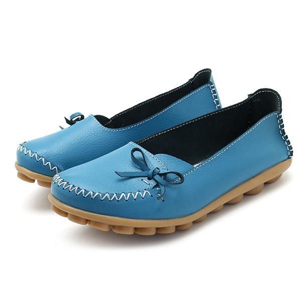 Större Storlek Dam Casual Shoe Läder Bekväma Platta Loafers