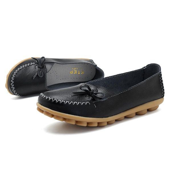 Större Storlek Dam Casual Shoe Läder Bekväma Platta Loafers