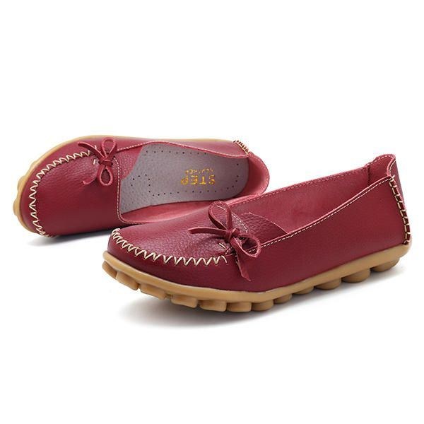 Större Storlek Dam Casual Shoe Läder Bekväma Platta Loafers