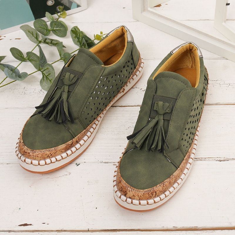 Stor Storlek Dam Casual Hollow Out Fringe Loafers