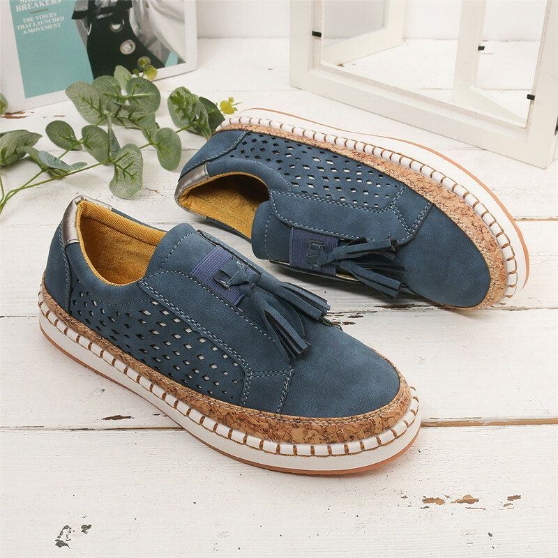 Stor Storlek Dam Casual Hollow Out Fringe Loafers