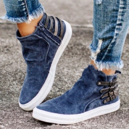 Stor Storlek Dam Casual Spänne Flat Canvas Skor