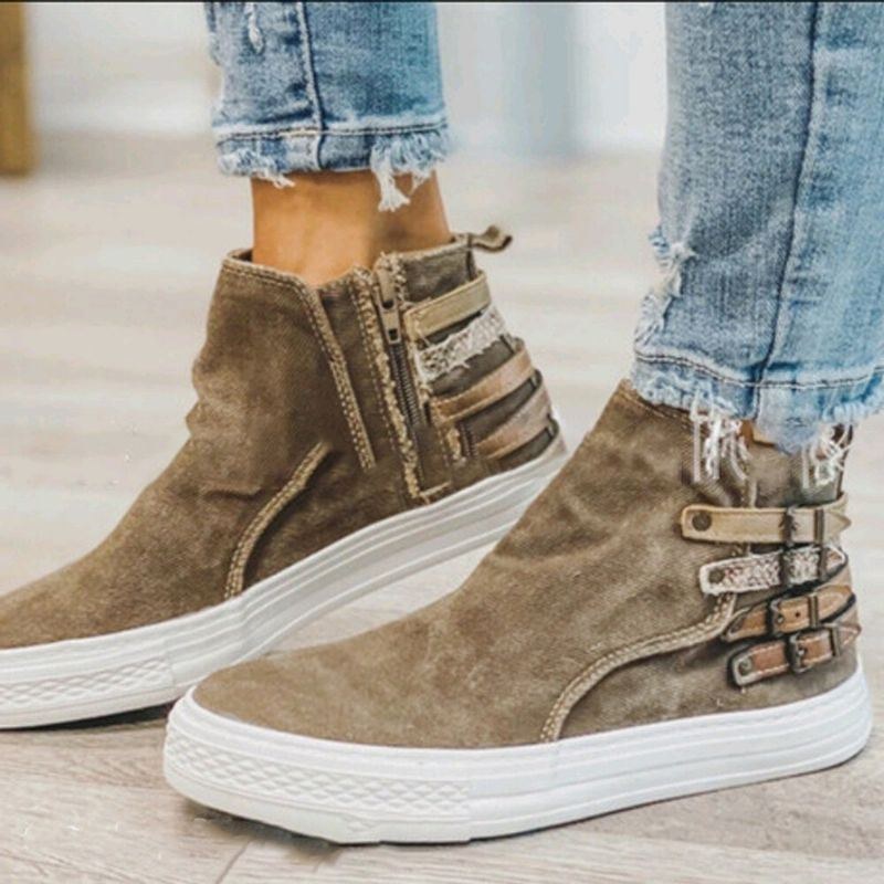 Stor Storlek Dam Casual Spänne Flat Canvas Skor