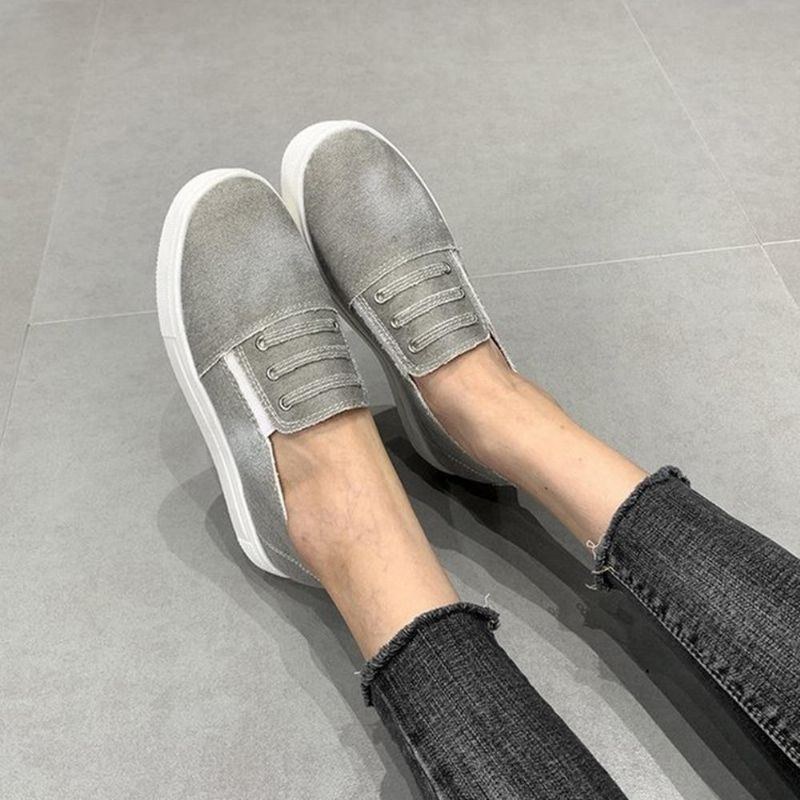 Stor Storlek Dam Elastic Band Loafers Canvas Dam Flats