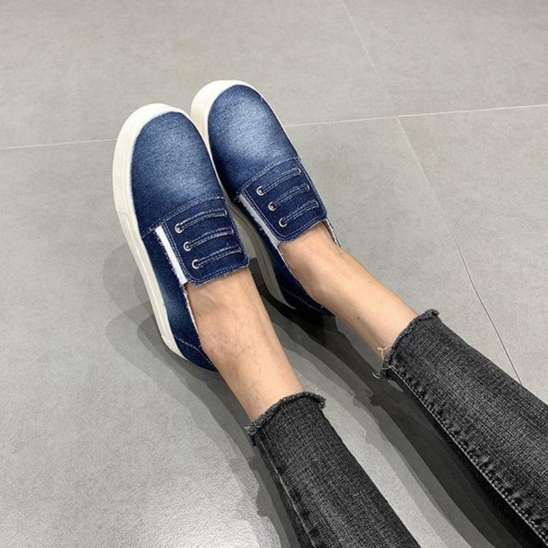 Stor Storlek Dam Elastic Band Loafers Canvas Dam Flats