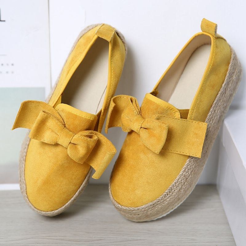 Stor Storlek Kvinnor Casual Butterfly Knot Straw Platform Loafers