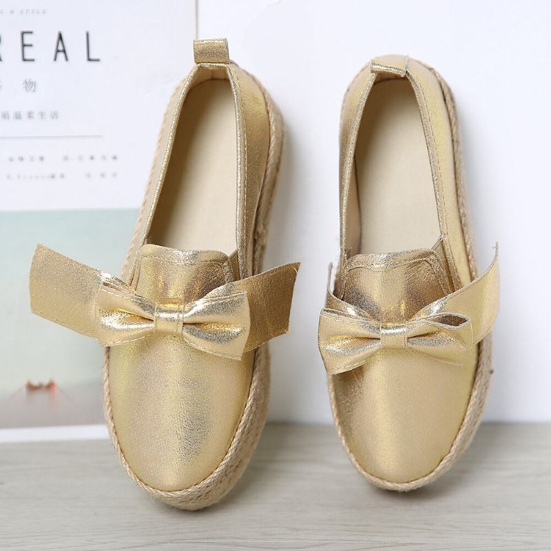 Stor Storlek Kvinnor Casual Butterfly Knot Straw Platform Loafers