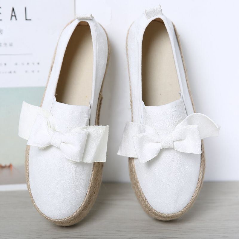 Stor Storlek Kvinnor Casual Butterfly Knot Straw Platform Loafers