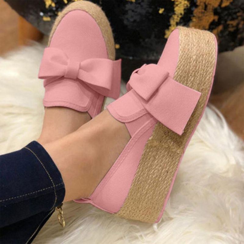 Stor Storlek Kvinnor Casual Butterfly Knot Straw Platform Loafers