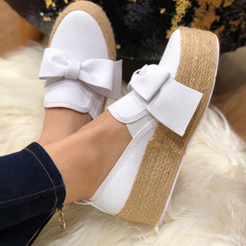 Stor Storlek Kvinnor Casual Butterfly Knot Straw Platform Loafers