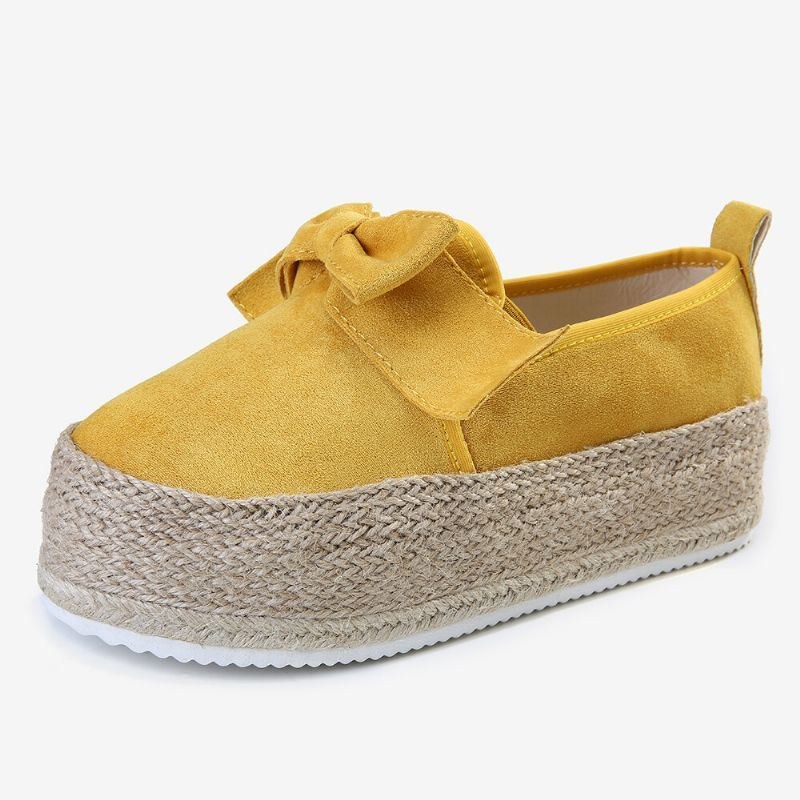 Stor Storlek Kvinnor Casual Butterfly Knot Straw Platform Loafers