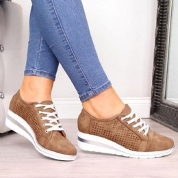 Stor Storlek Kvinnor Casual Enfärgad Rund Toe Snörning Wedges Loafers