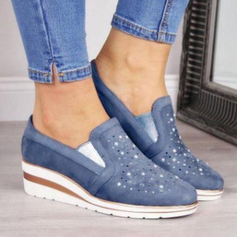 Stor Storlek Kvinnor Casual Spetsig Tå Hollow Slip On Wedges Loafers