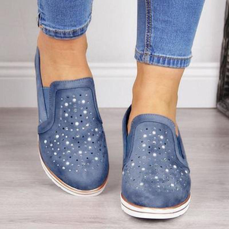 Stor Storlek Kvinnor Casual Spetsig Tå Hollow Slip On Wedges Loafers