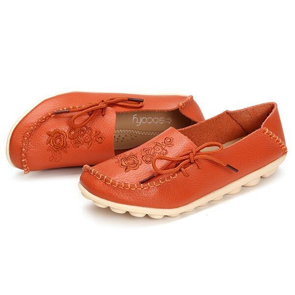 Stor Storlek Rose Broderad Rund Toe Damer Casual Mjuka Platta Loafers