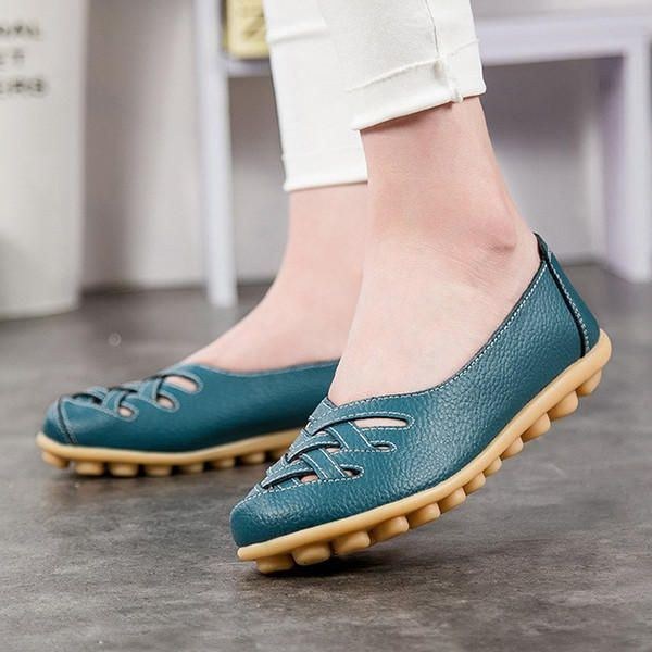 Storlek Dam Färgglad Slip On Hollow Out Rund Toe Flat Loafer