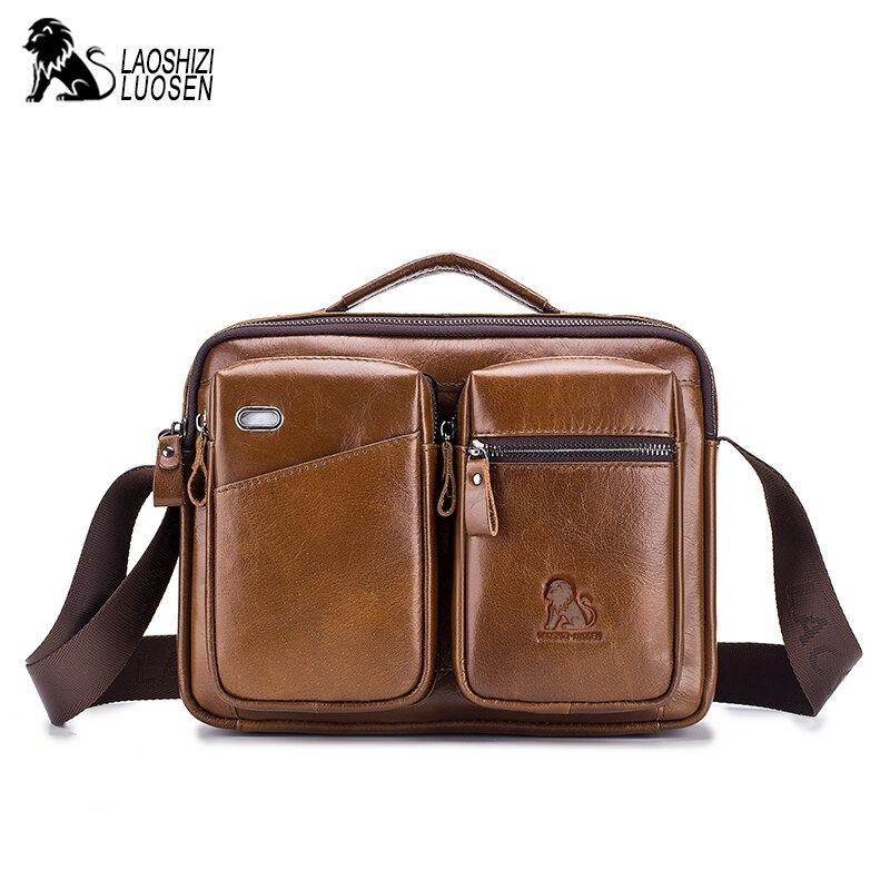 Äkta Läder Herr Vintage Messenger Bag Portfölj Handväska Axelväska Satchel Bag