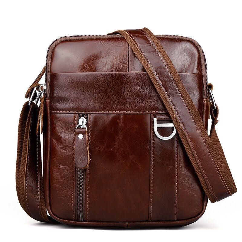 Brunt Axelväska I Äkta Läder Herr Messenger Crossbody Portfölj Sling Bag För Ipad Mini