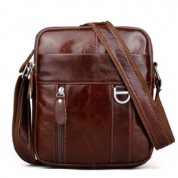 Brunt Axelväska I Äkta Läder Herr Messenger Crossbody Portfölj Sling Bag För Ipad Mini