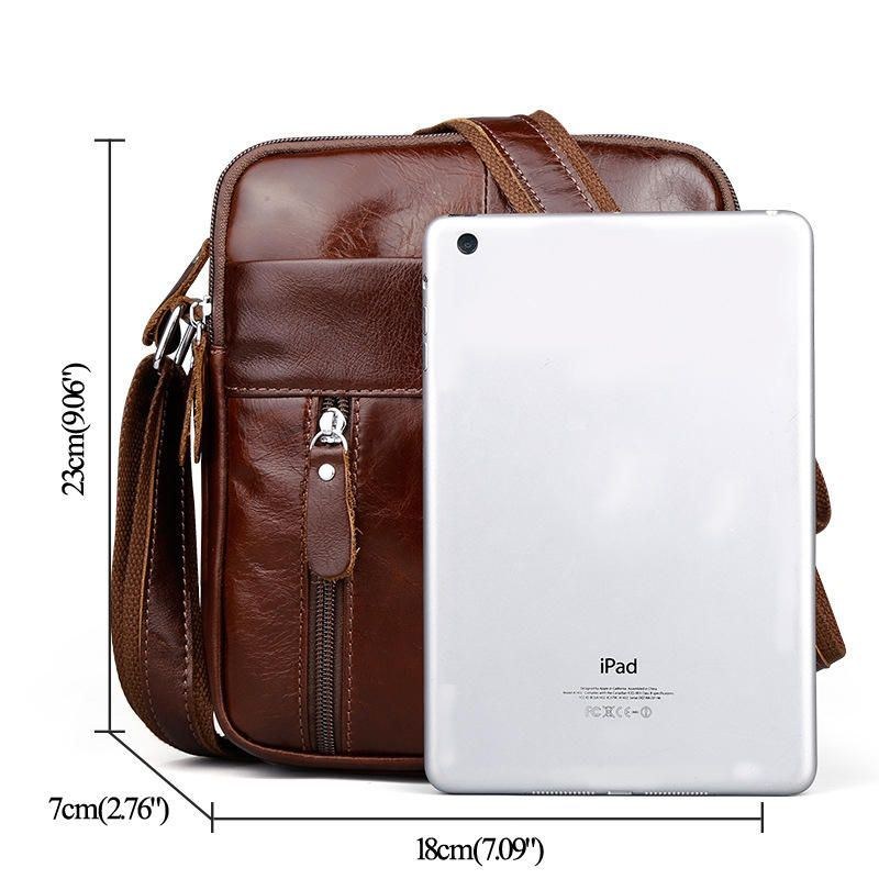 Brunt Axelväska I Äkta Läder Herr Messenger Crossbody Portfölj Sling Bag För Ipad Mini