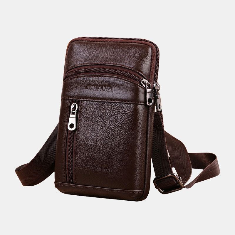 Herr Äkta Läder 6.5 Tums Retro Telefonväska Bältesväska Crossbody-väska