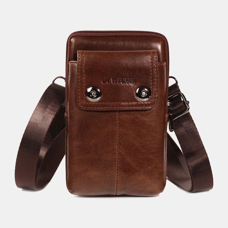 Herr Äkta Läder Bälte Telefonväska Casual Crossbody Bag Axelväska