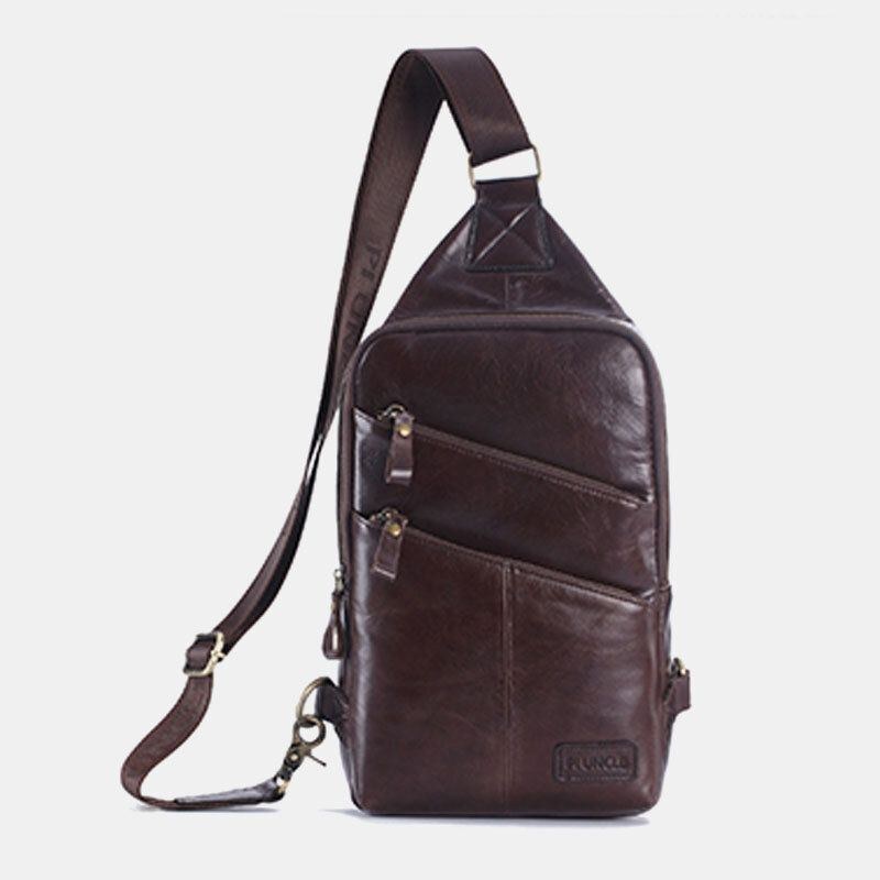 Herr Äkta Läder Casual Business Crossbody-väska Bröstväska Outdoor