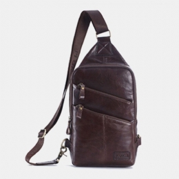 Herr Äkta Läder Casual Business Crossbody-väska Bröstväska Outdoor