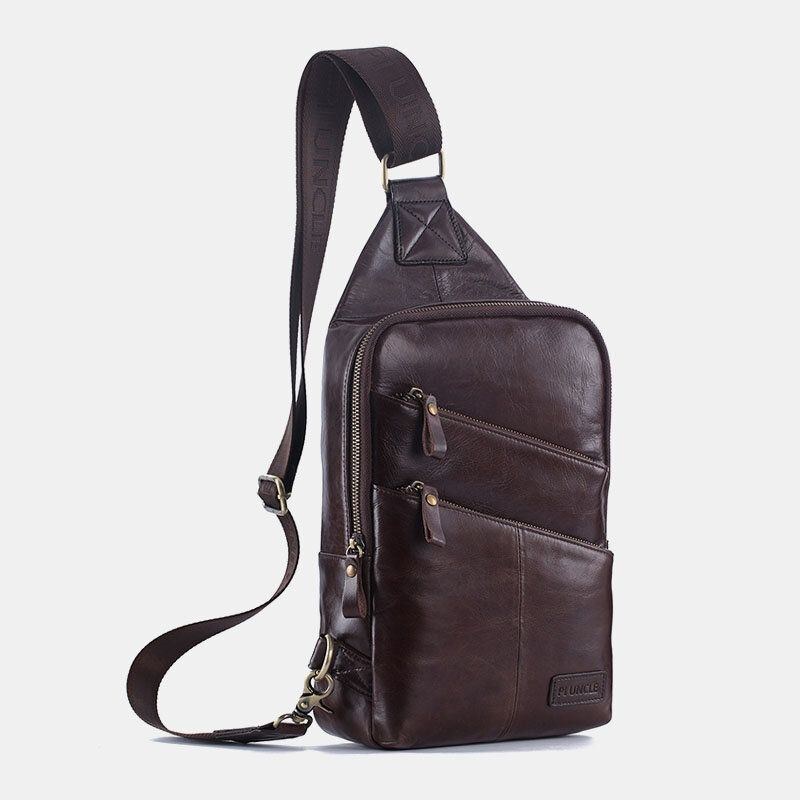 Herr Äkta Läder Casual Business Crossbody-väska Bröstväska Outdoor