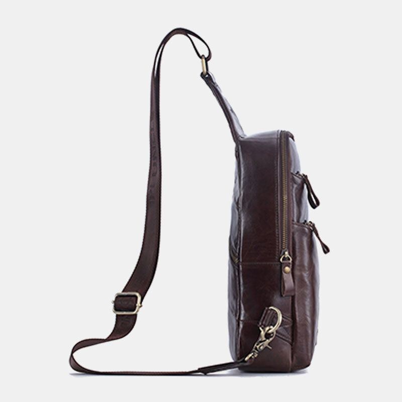 Herr Äkta Läder Casual Business Crossbody-väska Bröstväska Outdoor