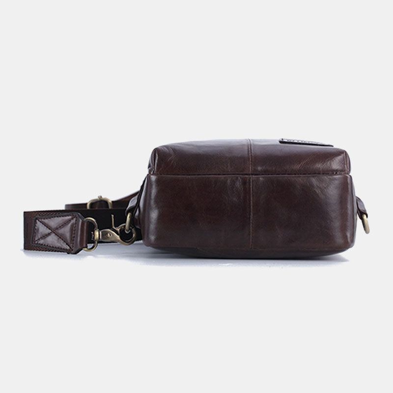 Herr Äkta Läder Casual Business Crossbody-väska Bröstväska Outdoor