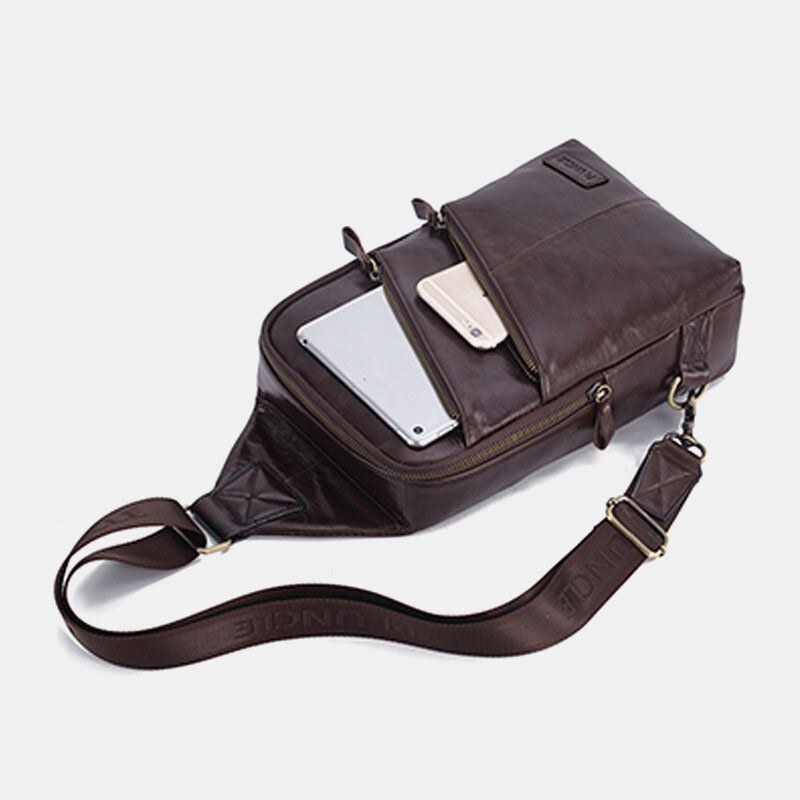 Herr Äkta Läder Casual Business Crossbody-väska Bröstväska Outdoor