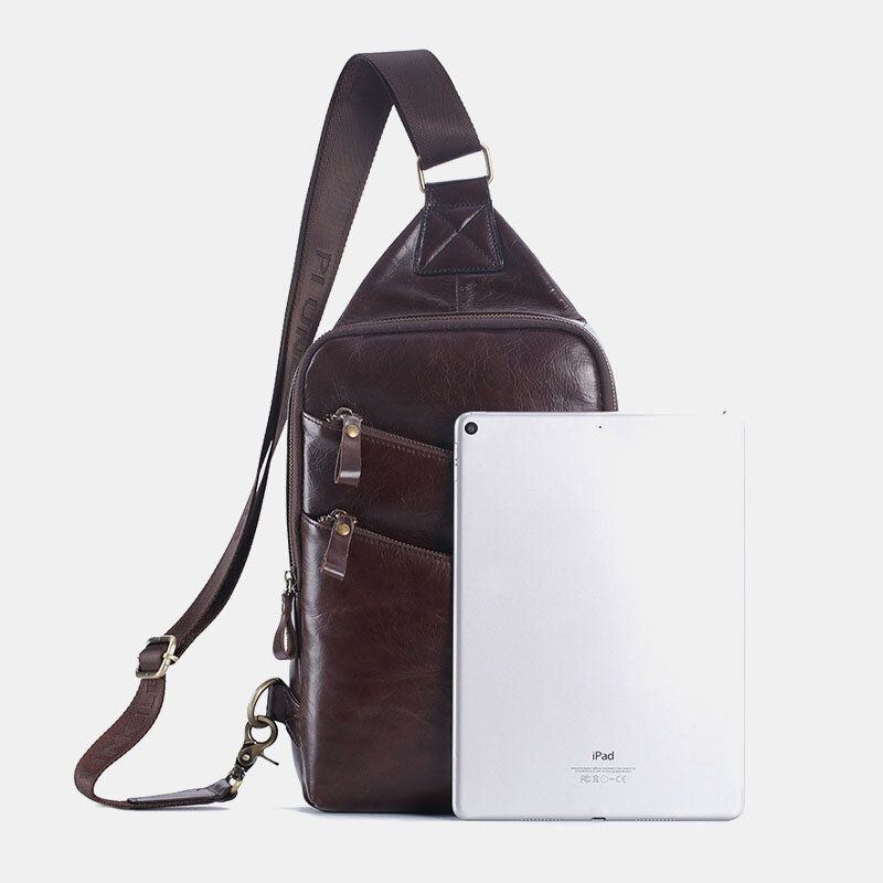 Herr Äkta Läder Casual Business Crossbody-väska Bröstväska Outdoor