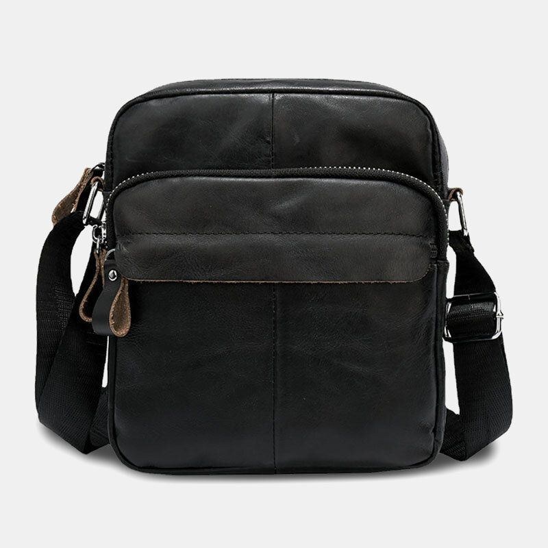 Herr Äkta Läder Casual Slitbeständig Multi-lager Sport Crossbody Bag Axelväska