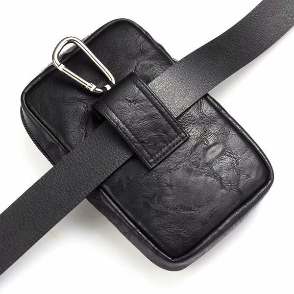 Herr Äkta Läder Dubbel Dragkedja Midjeväska Crossbody-väska