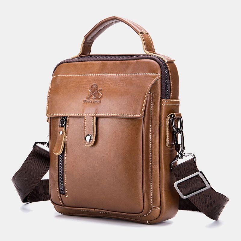 Herr Äkta Läder Flerficks Vattentät Vintage Handväska Crossbody-väska Axelväska