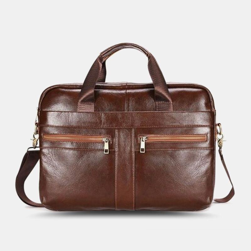 Herr Äkta Läder Flerficks Vintage 14-tums Bärbar Datorväska Messenger-väska Crossbody-väskor Axelväska Portfölj