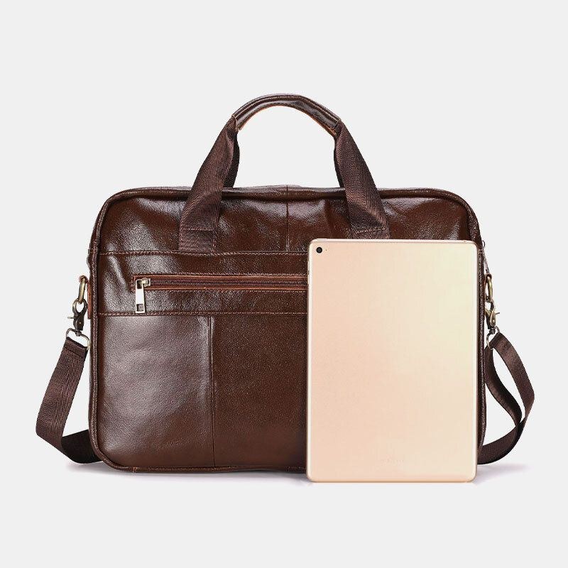 Herr Äkta Läder Flerficks Vintage 14-tums Bärbar Datorväska Messenger-väska Crossbody-väskor Axelväska Portfölj