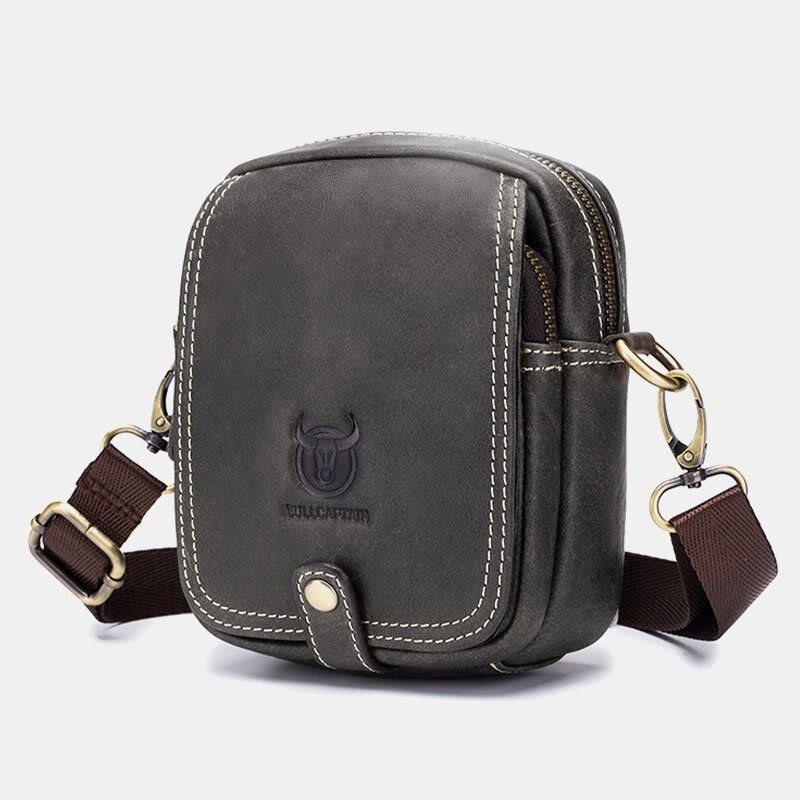 Herr Äkta Läder Flerlager Casual Crossbody-väska Axelväska