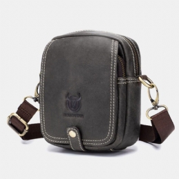 Herr Äkta Läder Flerlager Casual Crossbody-väska Axelväska