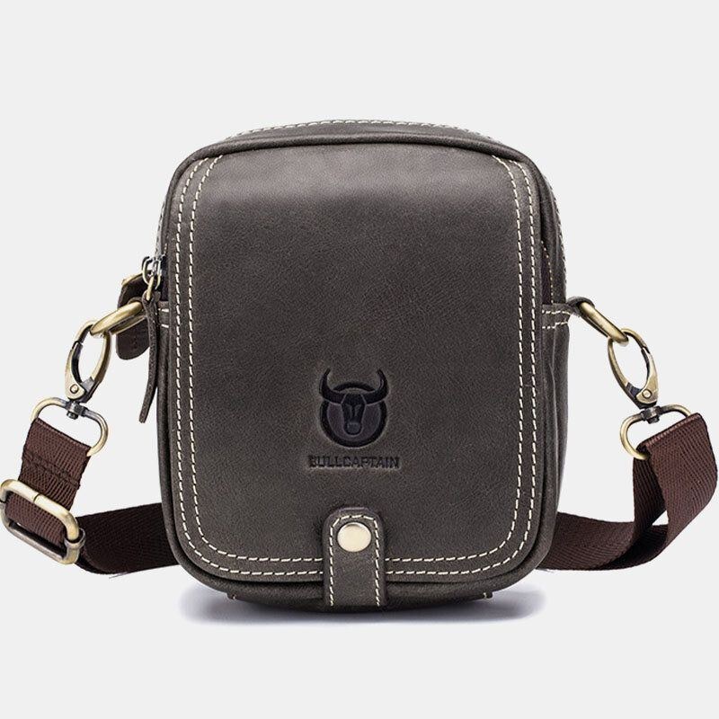 Herr Äkta Läder Flerlager Casual Crossbody-väska Axelväska