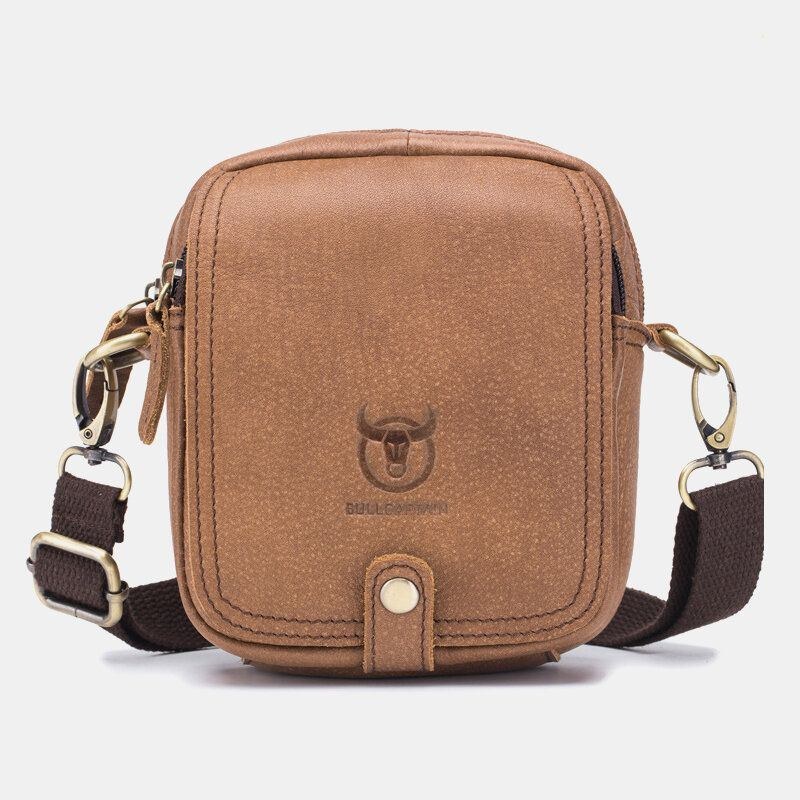 Herr Äkta Läder Flerlager Casual Crossbody-väska Axelväska