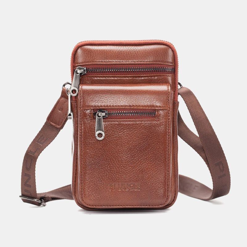 Herr Äkta Läder Kohud Multi-carry Retro 7.2 Tums Telefon Crossbody-väska Hängande Bältesväska Midjeväska