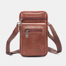 Herr Äkta Läder Kohud Multi-carry Retro 7.2 Tums Telefon Crossbody-väska Hängande Bältesväska Midjeväska