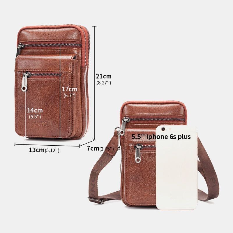 Herr Äkta Läder Kohud Multi-carry Retro 7.2 Tums Telefon Crossbody-väska Hängande Bältesväska Midjeväska