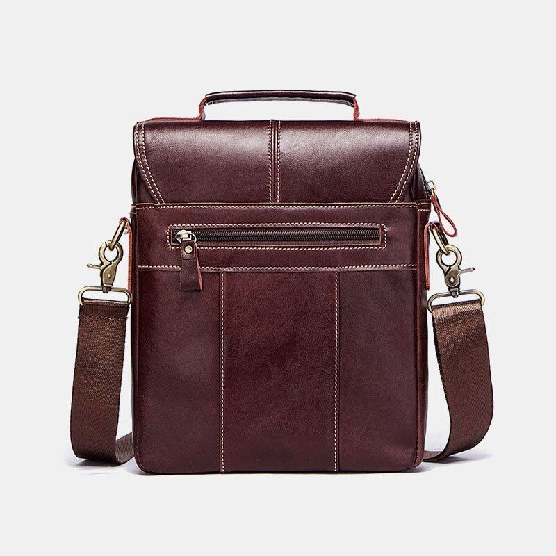 Herr Äkta Läder Kohud Retro Multi-fickor Flerlagers Crossbody-väska