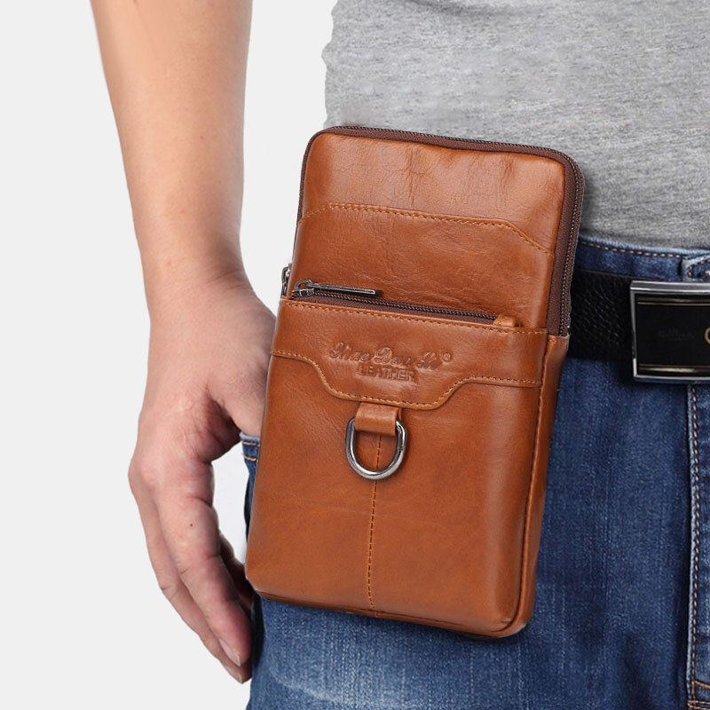 Herr Äkta Läder Kohud Vintage Business 6.5 Tums Telefonväska Crossbody-väska Midjeväska Sling Bag